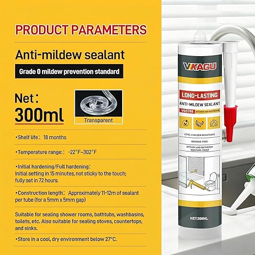 VGS 798 Professional Silicone Sealant Caulk, 10.15 Oz Cartridge, 12 Pack – Clear, Waterproof Silicone Sealant for Kitchen, Bathroom & More