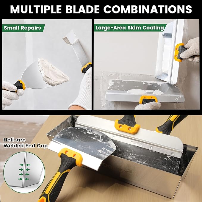 Voomey Drywall Tool Kit 8Pcs Stainless Steel Putty Knife Set with Taping Knives,Painter Scraper,Mud Pan and Scoop for Drywall Joint Taping, Finishing,Wall Repair,and Patching
