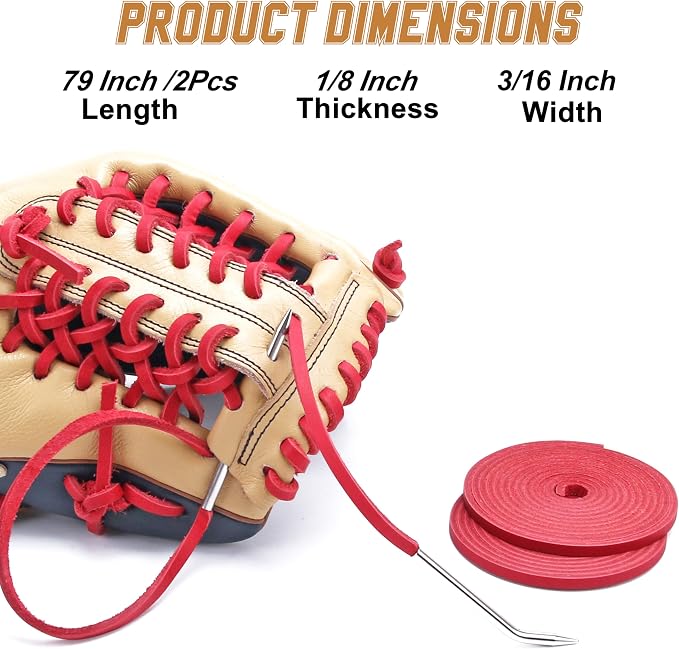 Baseball Glove Lace, 2 Pcs Authentic Cowhide Lace 79 Inch, Perfect Quick Repair Baseball Glove Repair Lacing Kit