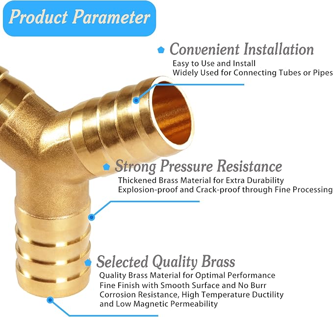 Brass Hose Y Shaped 3 Way Barb Fitting 1/4" 5/16" 3/8" 1/2" Splicer Mender Assortment Kits with Stainless Steel Pipe Clamps air hose repair kit for Pipe Line/Fuel/Air