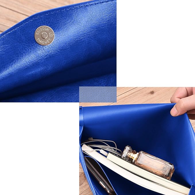 PU Leather A4 File Folder Document Holder Envelope Folder Case with Snap Closure for Receipt Contract Blue