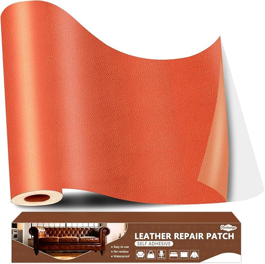 Orange Leather Repair Tape, 16x120 Inch Leather Repair Patch Self-Adhesive, Waterproof Faux Leather Patch, Vinyl Repair Tape for Couch, Sofas, Furniture, Office Chair, Car Seats