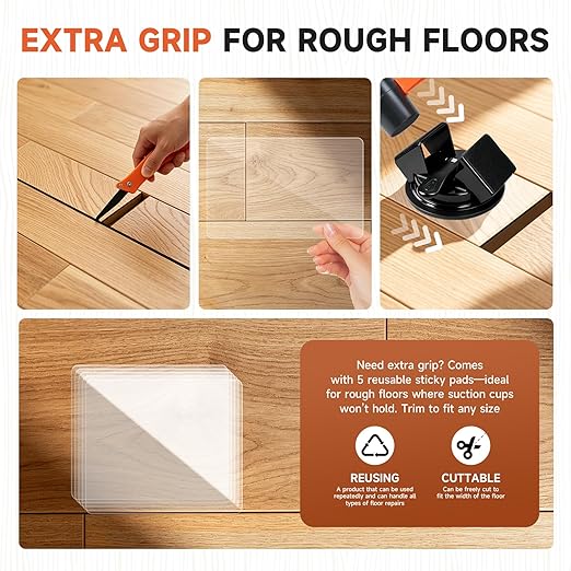 Floor Gap Fixer Tool with Mallet, 45° Impact Design Laminate Flooring Tools, Floor Suction Cup Tool for Gaps with Cleaning Scraper & 5 Sticky Pads for Laminate, Lvp, Vinyl Plank Flooring
