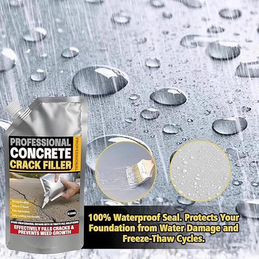 Concrete Crack Filler, 17.63Floz High Elasticity Liquid Cement Crack Filler, Self-Leveling Waterproof Repair Sealant for Driveway, Walkway, Patio, Hole, Indoor & Outdoor -Quick Drying, Permanent Fix