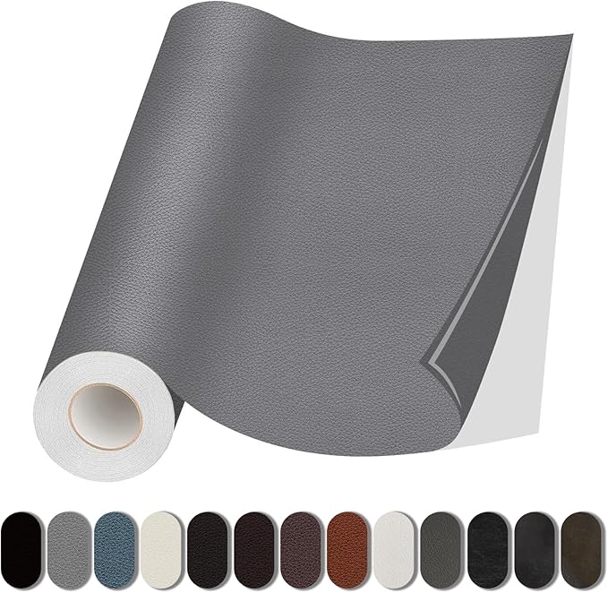 Lifeshoon Leather Repair Patch, 17X158 Inch Self Adhesive Leather Repair, Large Vinyl Patch Tape for Couches, Furniture, Car Seats, Cabinets, Wall, Handbags （Grey, 17X158 Inch）