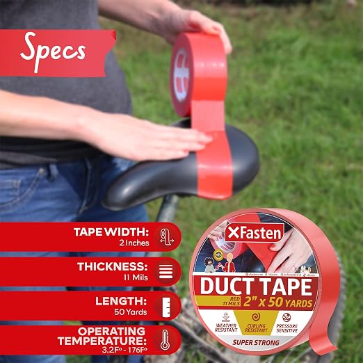XFasten Super Strong Duct Tape 2 Inches x 50 Yards (Red, 2-Inch by 50-Yards)