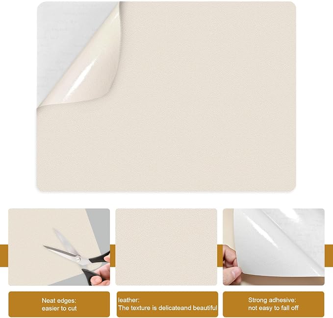 IANZE 2Pcs Leather Repair Patch, Self Adhesive Leather Repair Patch for Car Seats, Couches, Furniture, Sofa, Handbags, Office Chair (Cream White)