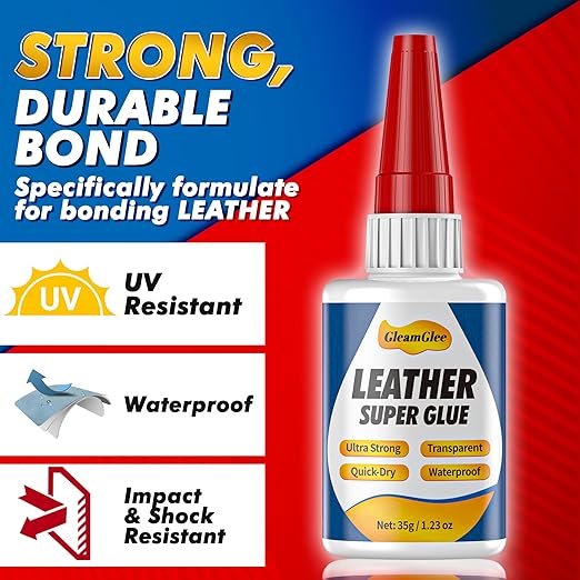 Leather Glue 1.23 oz - Clear, Waterproof Adhesive for Leather Repair on Shoes, Sofas, Furniture, Car Seats, Bags & More – Ultra Strong, Fast-Drying Glue for Purses & Upholstery