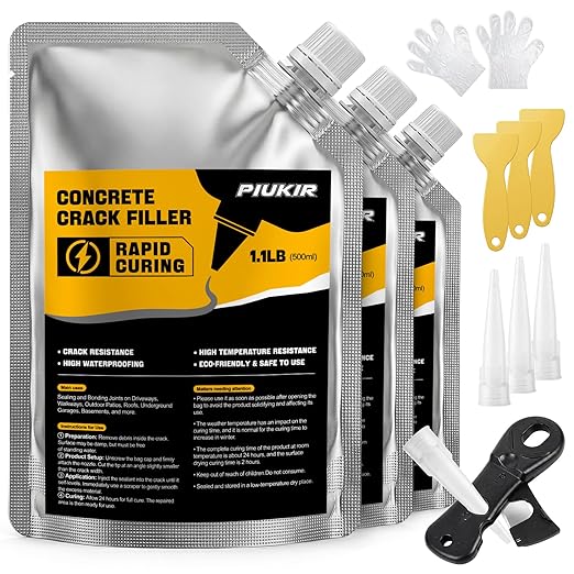 Concrete Crack Filler, 3-Pack Oil-Based Self-Leveling Sealant – Waterproof & Quick Drying for Driveway, Patio, Sidewalk, Garage Floor, Foundation, Basement & Walkway Repair, Gray