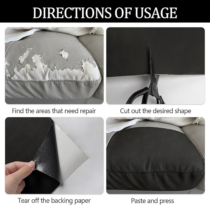 CHEIGHY Leather Repair Kit Self Adhesive Leather Repair Patch for Furniture 15.7X79 inch Vinyl Repair Kit for Couches Car Seats Sofa Office Chair Belt Jackets (Black)