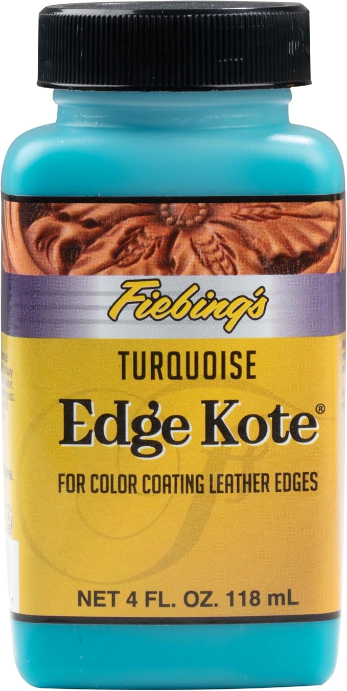 Fiebing's Edge Kote (4oz, Turquoise) - Leather Edge Paint for Shoes, Furniture, Purses, Couches, Belts - Flexible, Water Resistant, Semi Gloss Color Coating Leather Dye to Protect Natural Edges