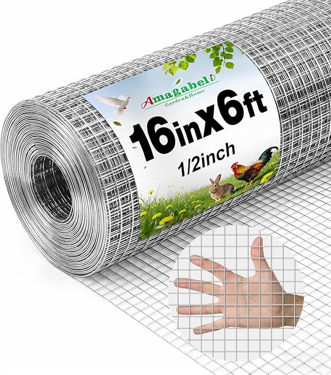 Amagabeli Ture 19 Gauge Hardware Cloth Chicken Wire 1/2 inch 16in x 6ft Double Galvanized Extra Thick Heavy Duty Welded Wire for Chicken Coop Animal Cage Garden Fence Pet Enclosure Window Vent