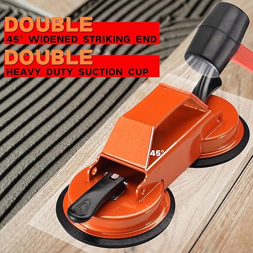 REXBETI Floor Gap Fixer Tool, Plank Gap Repair Kit, Double Suction Cup Laminate Flooring Tool, Double 45° Striking Surface, 20pcs Sticky Pads for Fixer Laminate/Vinyl Flooring/Hardwood, Grip Handle