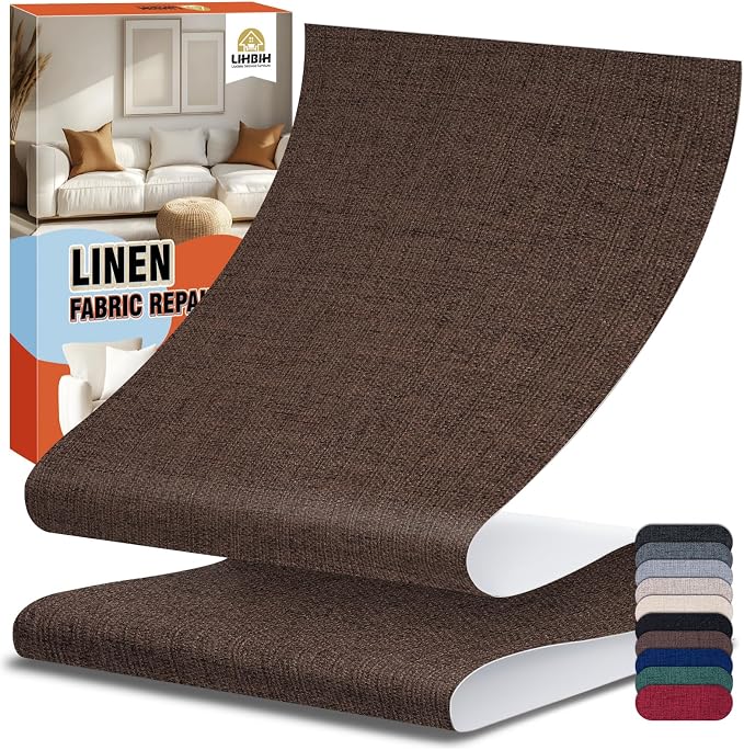 Linen Fabric Repair Tape 4x79 Inch, Self Adhesive Couch Patch Repair Fabric Tape for Furniture, Linen Patch Kit for Couch, Carpet, Upholstery, Chair, Sofa, Pillows, Bag (Coarse, Dark Brown)