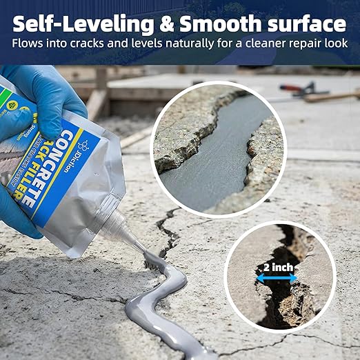 Concrete Crack Filler, 2.2lb(1kg) High Elasticity Self-Leveling Cement Crack Filler for Driveway, Walkway, Patio – Easy Repair Solution Indoor & Outdoor