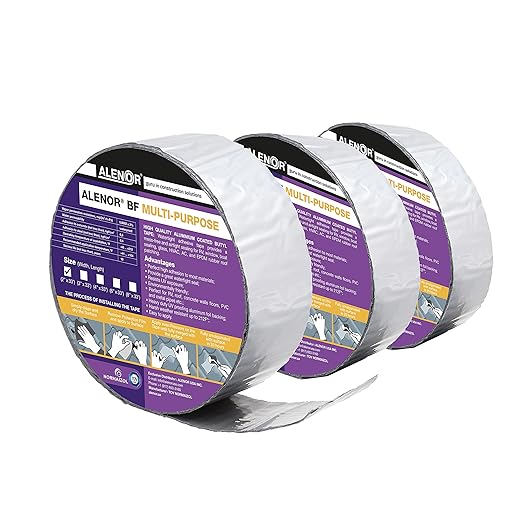 Alenor Aluminum Waterproof Sealant Butyl Repair Tape 2" inch x 33 Feet - Pack of 3 - RV Sealing Tape for Roof Leak Indoor Outdoor Use PVC Pipe Repair HVAC Vent Air Conditioner Window Seal Tape