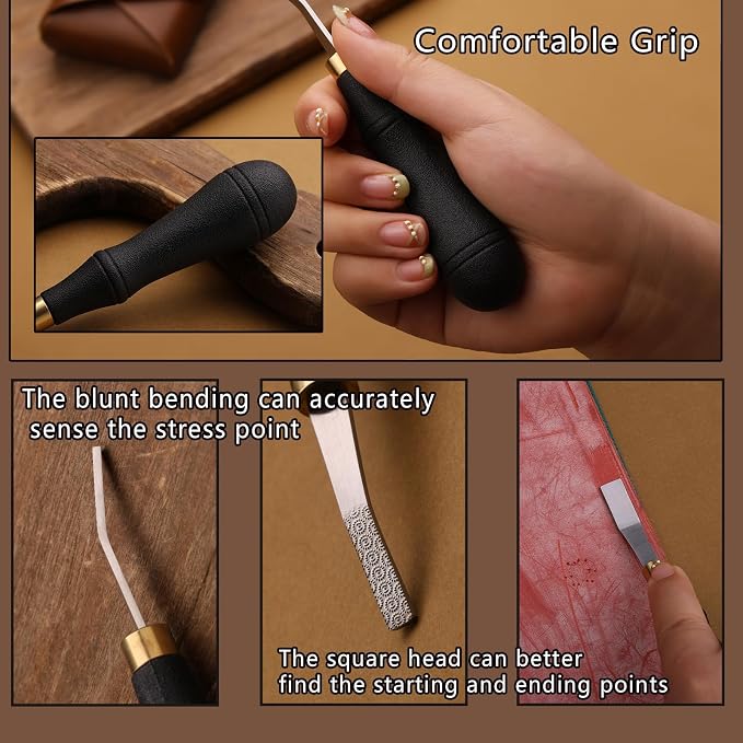 DIUDUS Pro Detail Rougher, Leather Roughing Tool Roughing Leather Craft Surface Tool, Leather Polish File Tool with Ergonomic Handle Leather Working Leathercraft Tools for Edge Polishing(5mm)