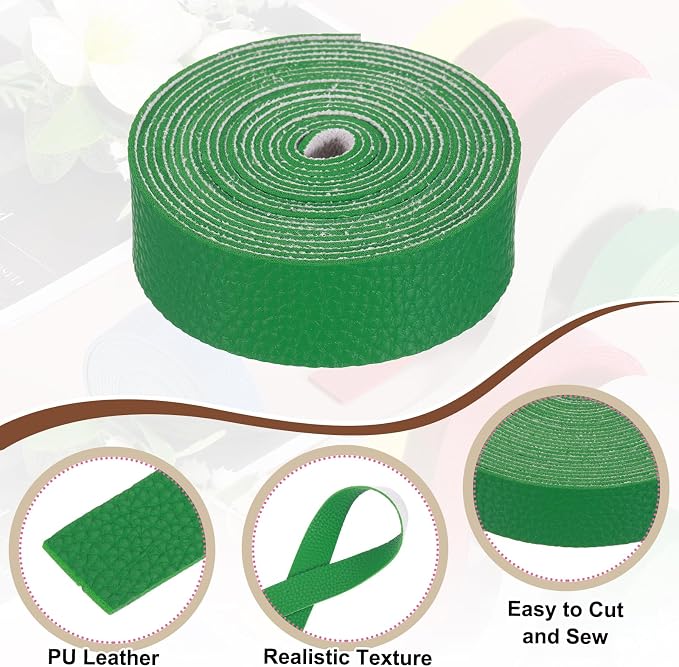 MECCANIXITY Faux Leather Strap, 1" Width x 98" Long Grained Leather Belt Strip Trim Roll for DIY Craft Projects, Pet Collars, Traction Ropes, Bag Straps, Hobby Workshop (Green)
