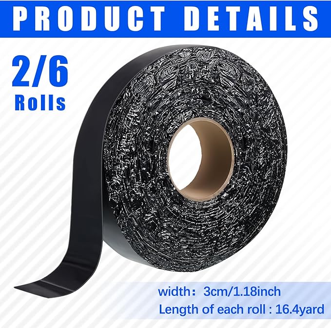 Fabbay 6 Rolls 1.18 Inch Asphalt Crack Filler Driveway Asphalt Tape for Repair Joint and Crack Sealer for Tarmac Parking Lot Roof Cement Road, 50 Feet Each Roll