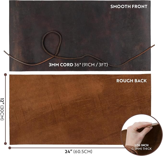 Moonster Full-Grain Buffalo Leather Sheet 12x24 – Veg Tan Crafting Leather for Leatherworking, DIY Projects – Leather Sheet, Tooling Leather, Leather Scraps, Cowhide Leather Crafting Kit, 36 Inch Cord