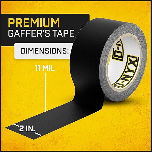 D-NYX Gaffer Tape 2 Inch x 1 Pack Black Gaffing Tapes, Heavy Duty No Residue, Matte Finish, Non-Reflective, Multipurpose Premium Heavy Duty Strong Fabric Floor Tape