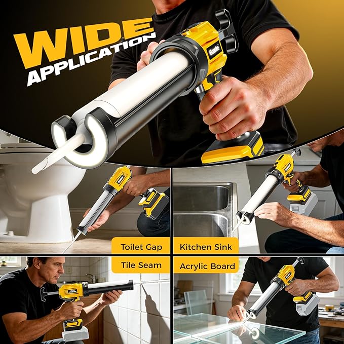 Cordless Caulking Gun Compatible with DeWalt 20V Battery (Tool Only), 10oz Electric Caulking Gun with Adjustable Speed, 9Pcs Caulk Remover Tool, Ecarke Cordless Silicone Gun for Filling, Sealing