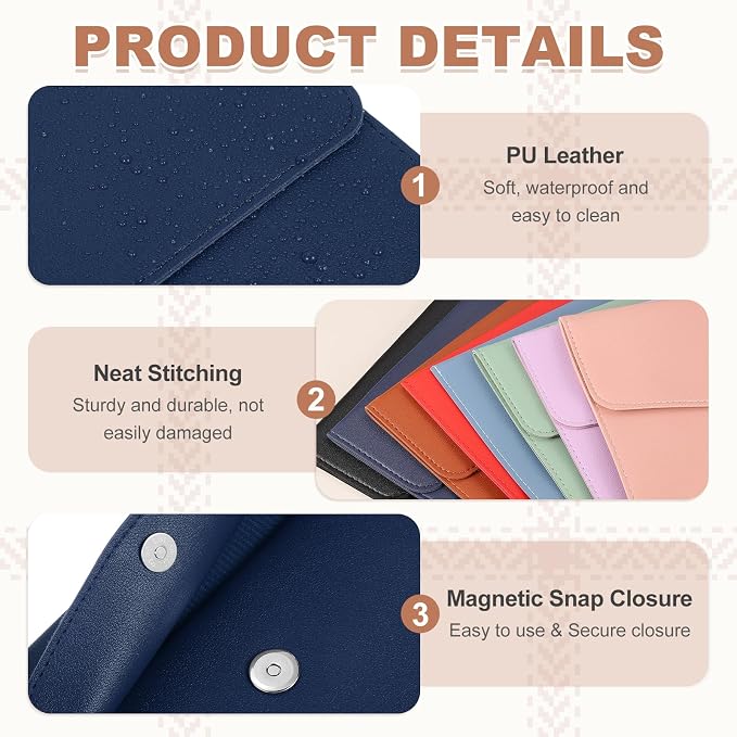 PATIKIL 2Pcs PU Leather A4 File Folder, Document Holder Envelope Waterproof Napa Texture Filing Organizer Portfolio Folder Case with Magnetic Snap Closure for Home Office, Navy Blue