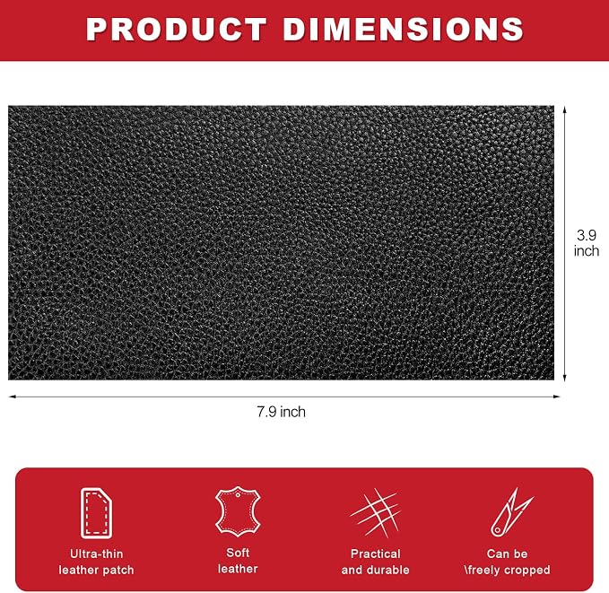 2 PCS Leather Repair Patch Tape, 4 x 8 Inch Self-Adhesive PU Vinyl Repair Patch Kit, Universal Waterproof DIY Leather Repair Tape for Car Seat Furniture Couch Chair (Black)
