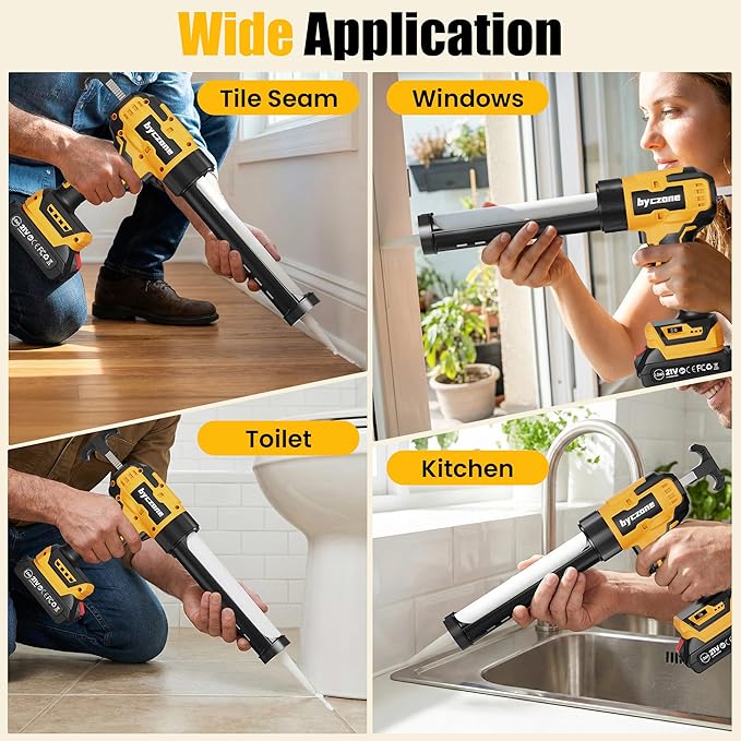 Electric Caulking Gun With 2X2000mAh Batteries, 10 Oz Cordless Caulk Gun with Adjustable Speed, LED Light, Battery Powered Caulking Gun for Filling, Sealing, Repair