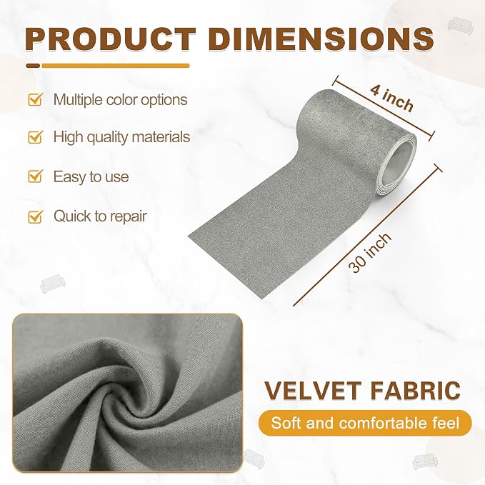Azobur Velvet Rectangular Repair Patch, Self-Adhesive Flannel Fabric Patch, Multi Colors, Microfiber Patch，Can be Used to Patch Sofas, Car Seats, Handbags, Jacket Holes and Tears (Gray)