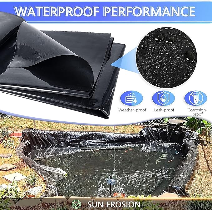 ToLanbbt Pond Liner 14 FT x 14 FT HDPE Pond Liners, 20 Mil UV Resistant Preformed Pond Liner Easy Cutting, Pond Liner for Natural Looking Ponds, Waterfall, Koi Pondsand Water Garden (Black)