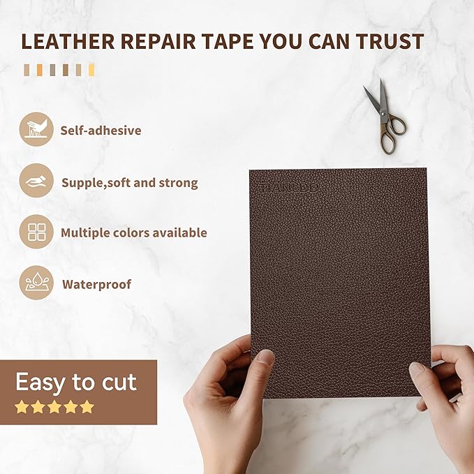 TIANLDD Leather Repair Tape,16 x 80 Inches Self Adhesive Leather Repair Patch，Leather Repair Kit for Furniture，Couches,Car Seats,Cabinets,Handbags(Dark Brown-Litchi Grain)