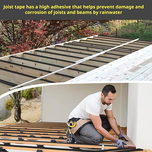 Joist Tape for Decking 2'' X 50', 10 Rolls Weather Resistance Butyl Tape, Waterproof and Anti-Corrosion, Self-Adhesive for Wood Joists Decks Beams Roof Rv