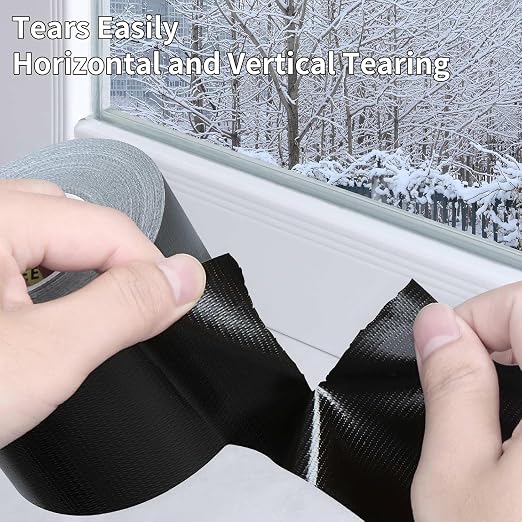 3Pack Duct Tape Heavy Duty Single Sided, Strong Adhesive High Strength, Waterproof Mesh Tape for Indoor Outdoor Repairing Sealing Bonding, Easy Use Hand Tearable, 3.15 Inch x 33 Feet, Black