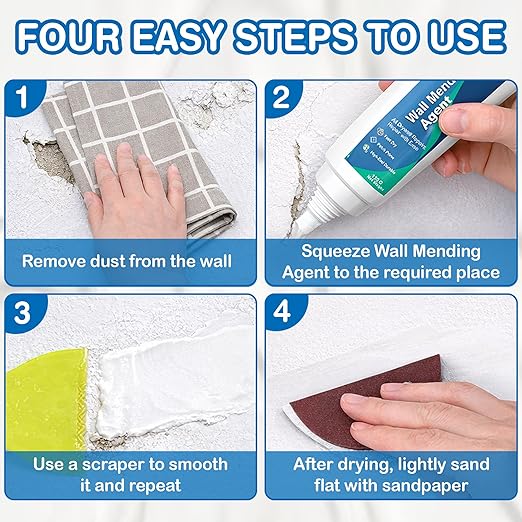 Drywall Repair Kit – 4.23 oz Fast-Dry Putty Tube with 2 × 2″ Wall Patch Mesh, Scraper & 2 × P180 Sandpapers | Quick-Dry Spackle & Sheetrock Crack Filler for Wall, Ceiling & Plaster Hole Repair