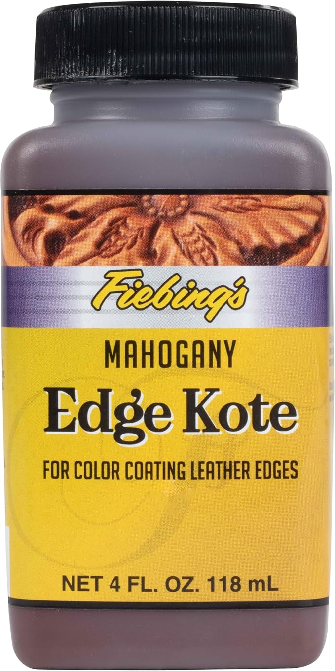 Fiebing's Edge Kote (4oz, Mahogany) - Leather Edge Paint for Shoes, Furniture, Purses, Couches, Belts - Flexible, Water Resistant, Semi Gloss Color Coating Leather Dye to Protect Natural Edges