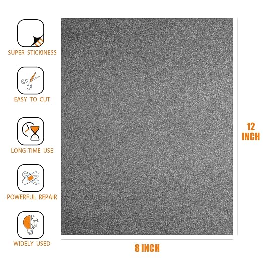 6 Pcs Leather Repair Patch, 8 in x 12 in Self Adhesive Leather Repair Tape with Wear-Resisting, Waterproof, PU Leather Repair Tape for Furniture, Couches, Car Seats, Chair (Dark Grey)