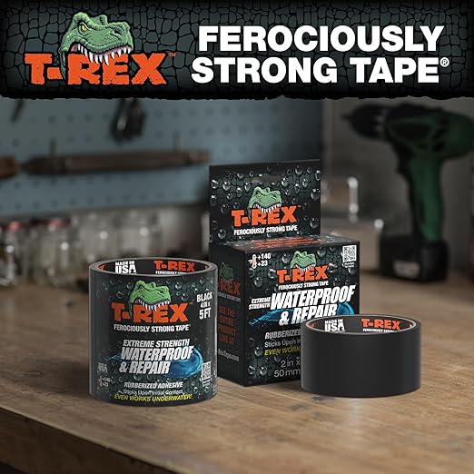 T-REX Heavy Duty Waterproof and Repair Tape for Wet or Rough/Dirty Surfaces Including Underwater, Leaks and More, 4" x 5', Black, 1-Roll (285987)