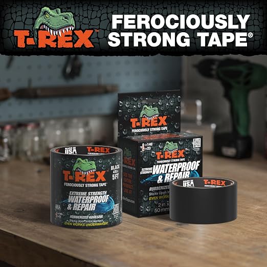 T-REX Heavy Duty Waterproof and Repair Tape for Wet or Rough/Dirty Surfaces Including Underwater, Leaks and More, 4" x 5', Black, 1-Roll (285987) (Pack of 2)