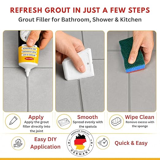 ISPAR Tile Grout Repair Kit – Gray Grout Filler 14 oz Value Size, Pre-Mixed Grout Repair Paste, Ready to Use Tile Joint Filler for Bathroom & Shower Tile, Spatula & Sponge