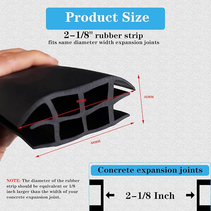 Concrete Expansion Joint Filler, 2-1/8" Expansion Joint Repair Replacement, Concrete Crack Repair, Backer Rod, Flexible Foam Rubber Seal, Rubber Strip for Sidewalk, Driveway, Walkway, Doors, Windows