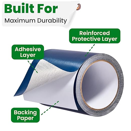 Awning Covers & Tarp Repair Tape - Waterproof Self Adhesive Patch Repair Kit | Patch Tapes for Awnings, Outdoor Canopies, Patio Window Awnings, Gazebos, Tents, RV, Canvas, Boat Covers (Blue, 5 Inch)