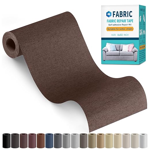 Fabric Repair Tape, Self-Adhesive Couch Patch Repair Fabric Patches for Furniture, Couch Repairing Kit Tape for Upholstery, Carpets, Chairs, Sofas, Pillows Linen 4x80 Inch Dark Brown
