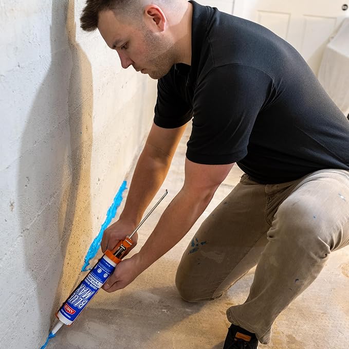 Ames Blue Max® Liquid Rubber Crack Repair & Sealant - 10.1 Ounce Cartridge Paintable Waterproof Sealant - Perfect for Shower and Tub Details, Filling Large Cracks, Holes and Gaps in Concrete