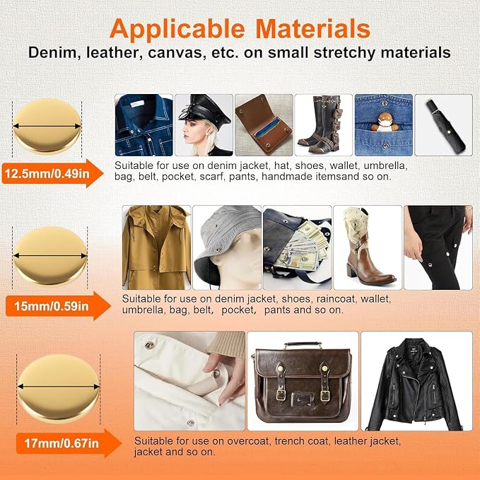 Alritz 15mm Leather Snap Fasteners Kit, 72 Set Metal Button Snaps Press Studs with 4 Setter Tools, 6 Colors Leather Snaps for Clothes, Jackets, Jeans Wears, Bracelets, Bags