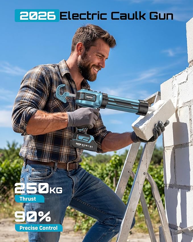 SEESII Electric Caulk Gun, Cordless Caulking gun w/2 x 2.0Ah Batteries, Battery Power Caulking Gun with Brushless Motor & LED Light, Filling and Sealing for Doors Floors Walls Window, 10 Oz