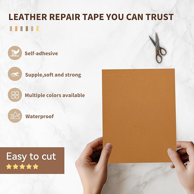 TIANLDD Leather Repair Tape,3.5 x 80 Inches Self Adhesive Leather Repair Patch，Leather Repair Kit for Furniture，Couches,Car Seats,Cabinets,Handbags(Yellowish Brown-Litchi Grain)