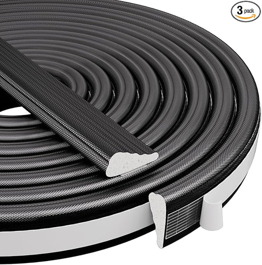3Pcs×196" Wedge-Shape Foam Window Weather Stripping Door Seal Strip,Soundproofing Frame Insulation Tape for Exterior Front Door,Noise Cancelling Window Inserts,Door Gap Filler Light Blocker,Black