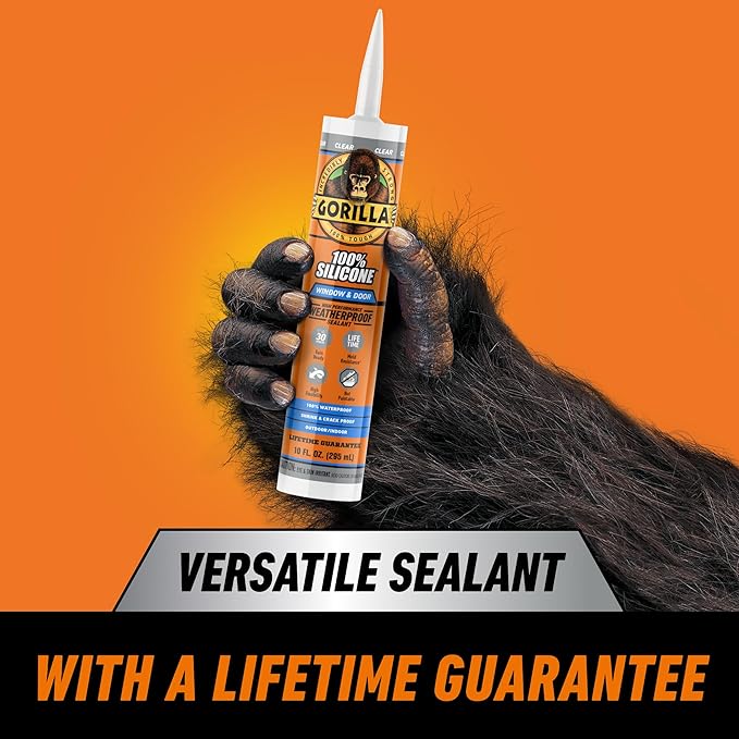 Gorilla 100% Silicone Sealant Caulk Window & Door, 10 Ounce Cartridge, Clear