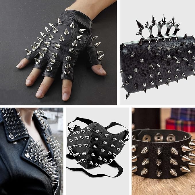 360 Pcs Punk Spikes and Studs Kit, Multiple Size Cone Spikes for Clothes, Punk Rock Style Studs and Spikes for DIY Leathercraft Decoration, Suitable for Clothing, Dog Collars, Belts, Bags (15.53oz)